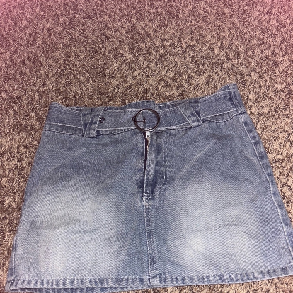 Mini denim skirt with belt